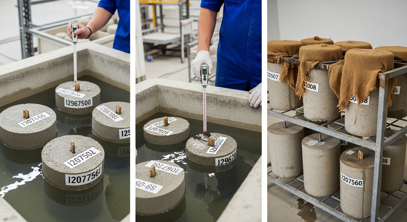 Curado y almacenamiento de cilindros y probetas de concreto premezclado en laboratorio