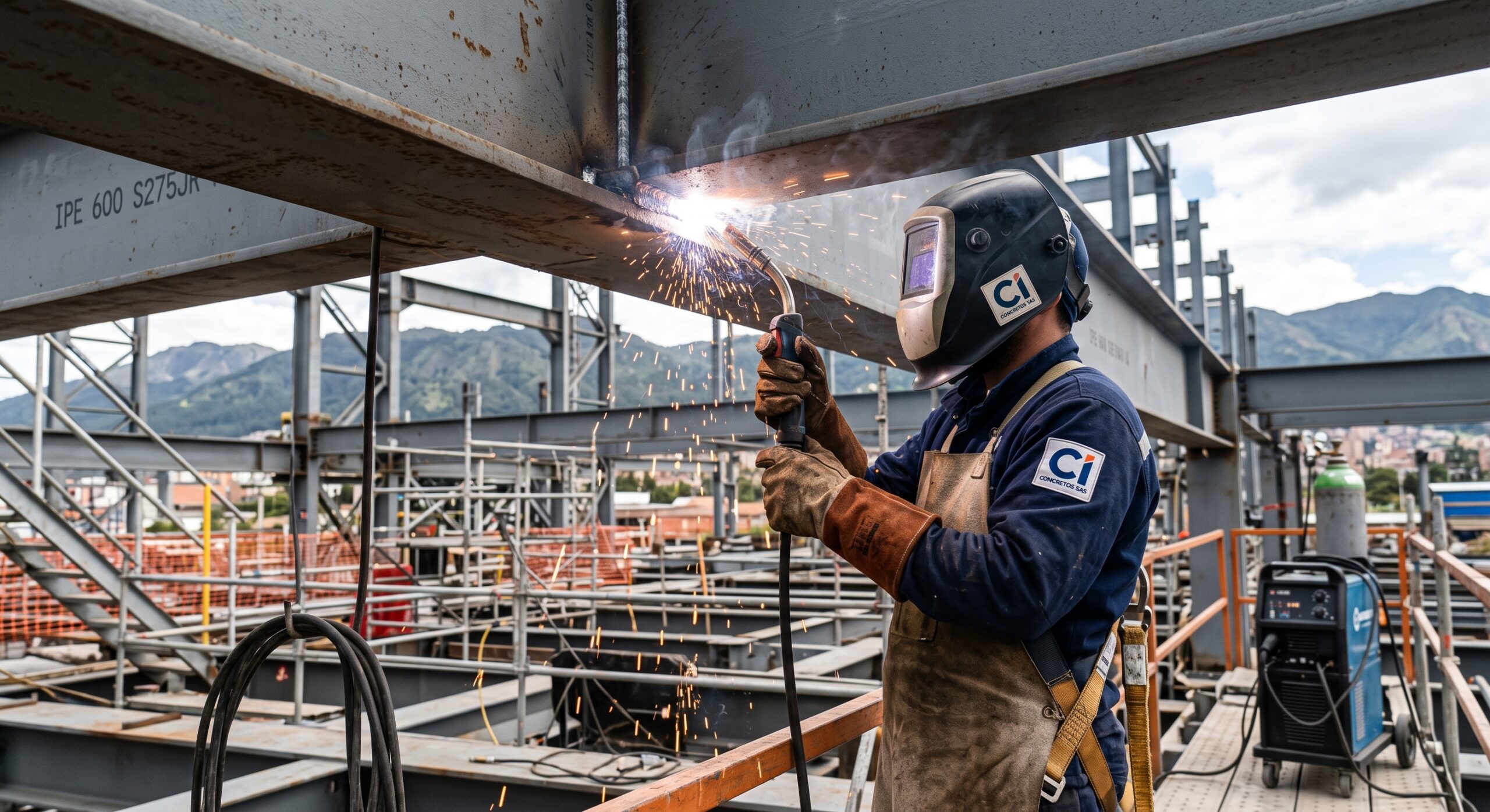 Soldador calificado realizando soldadura MIG en estructuras metálicas en Bogotá bajo norma NSR-10