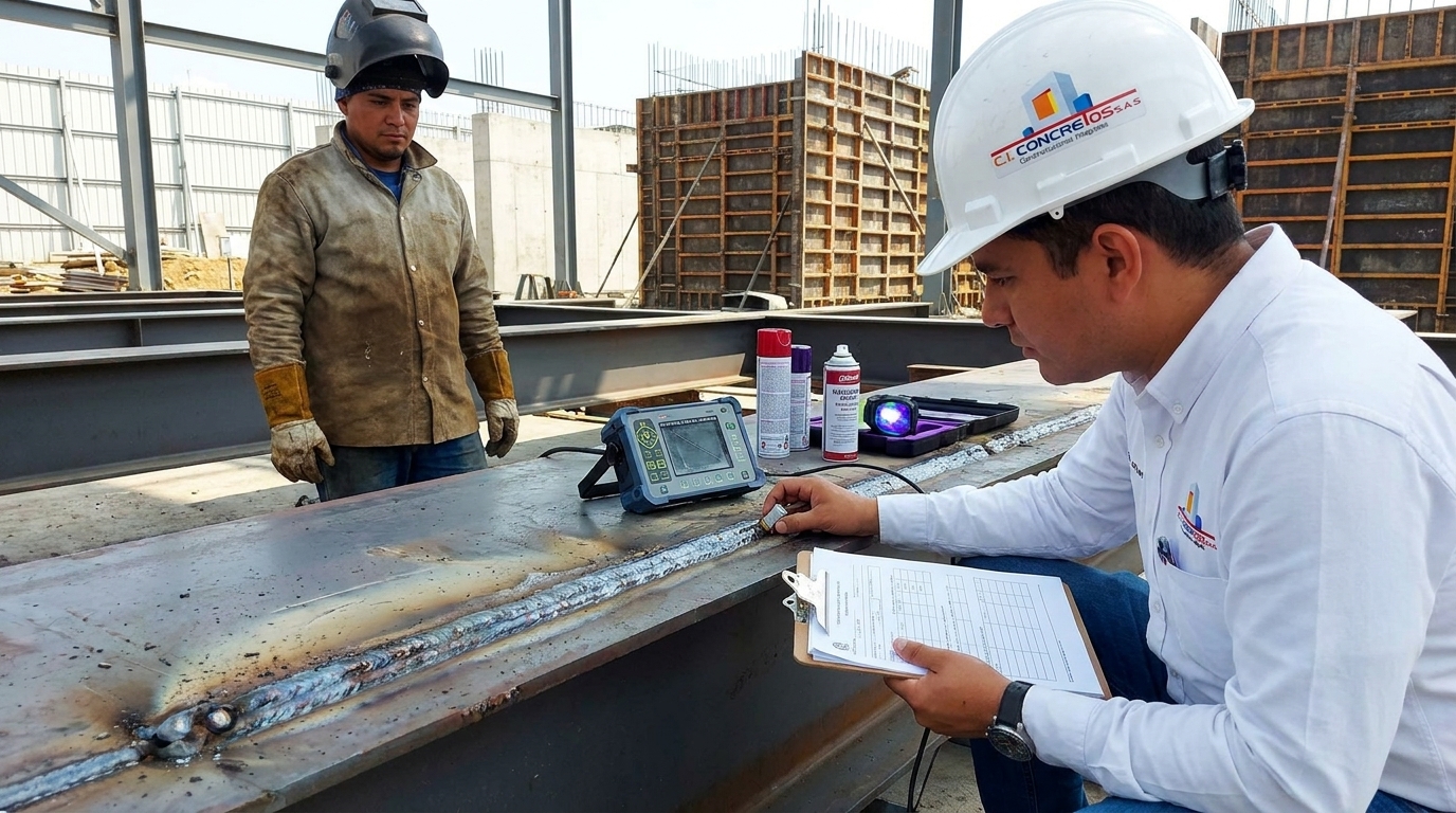 Inspección y ensayo no destructivo por ultrasonido en soldaduras de estructuras metálicas en Bogotá