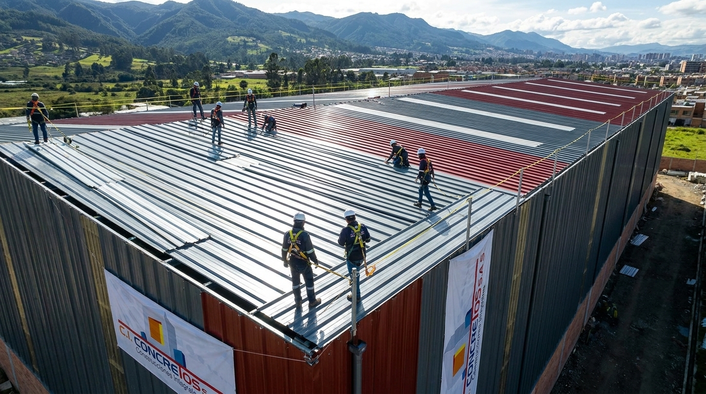 Instalación de cubierta metálica y paneles sándwich para bodegas industriales en Bogotá y la Sabana
