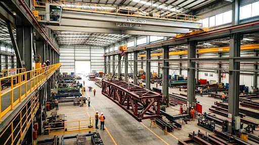 Puente grúa de 30 toneladas en nave de manufactura industrial
