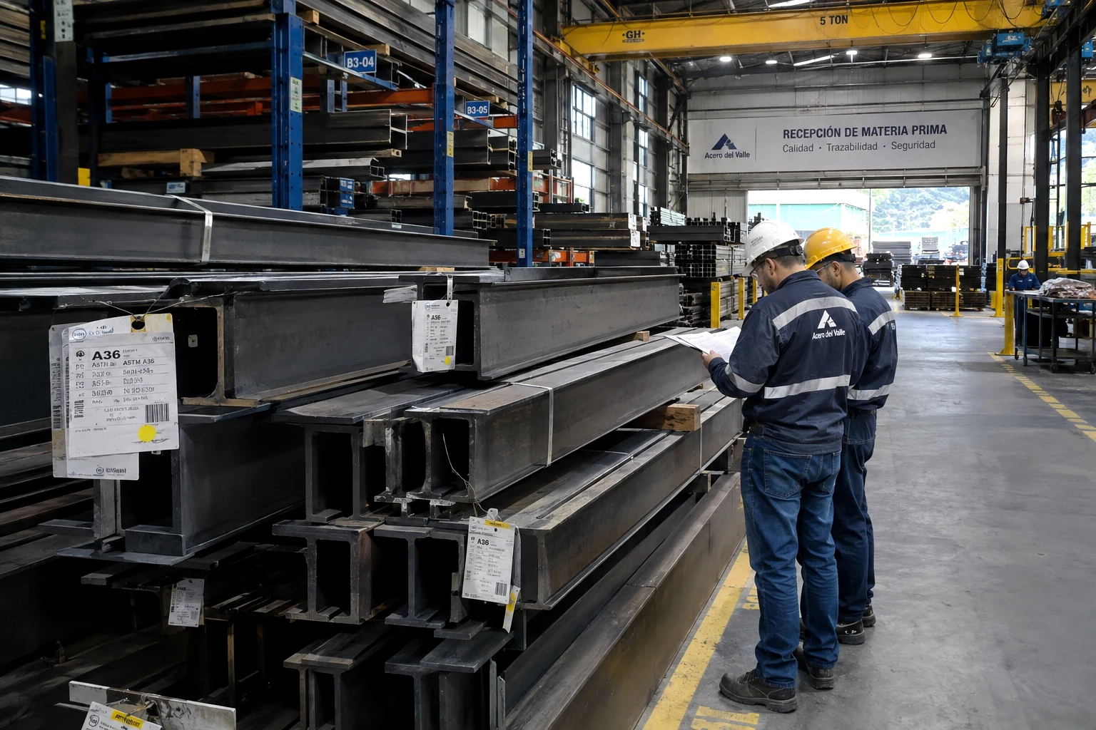 Recepción y diagnóstico de perfiles de acero ASTM A36/A572 en planta de Medellín