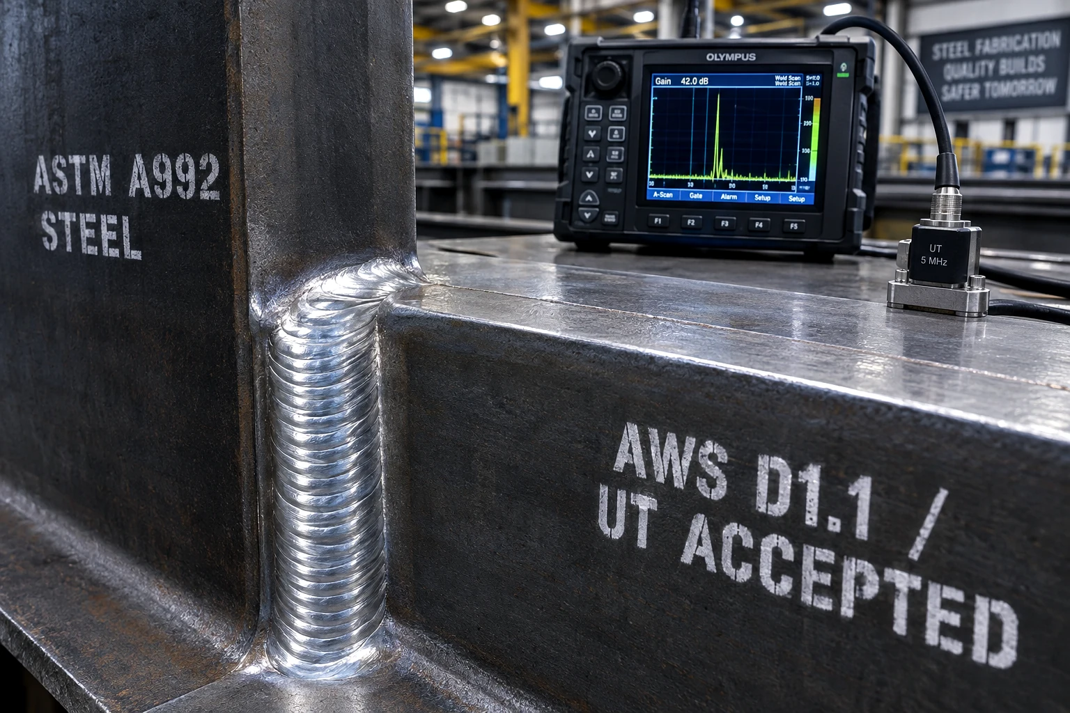 Cordón de soldadura estructural calificado bajo norma AWS D1.1 e inspección no destructiva por ultrasonido UT en Medellín