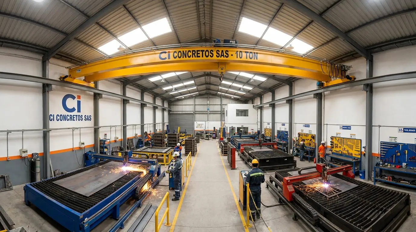 Taller metalmecánico de fabricación de cerchas, cubiertas y carpintería metálica de C.I. CONCRETOS